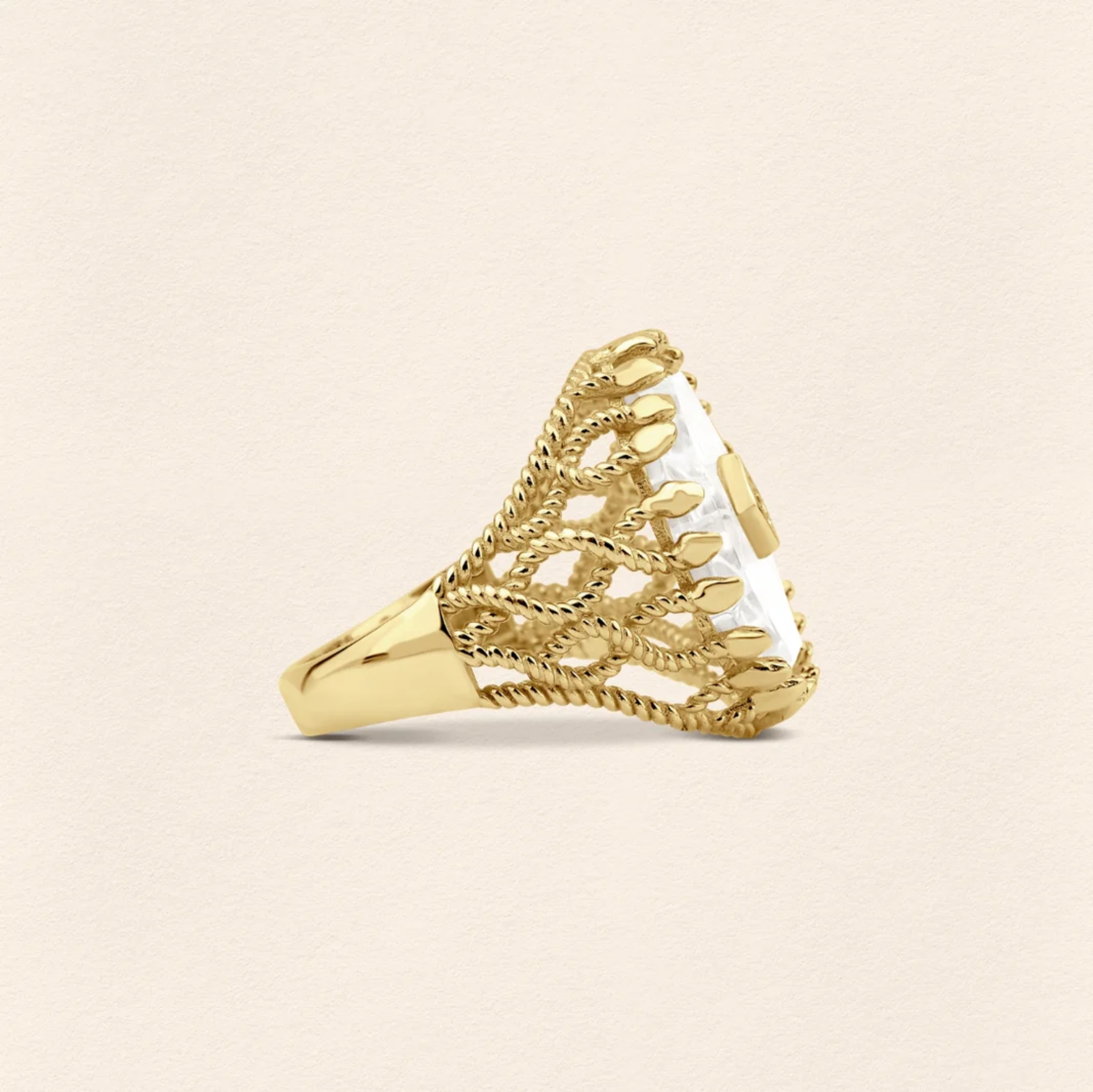 Yılan Kristal Telkari Altın Yüzük resmi