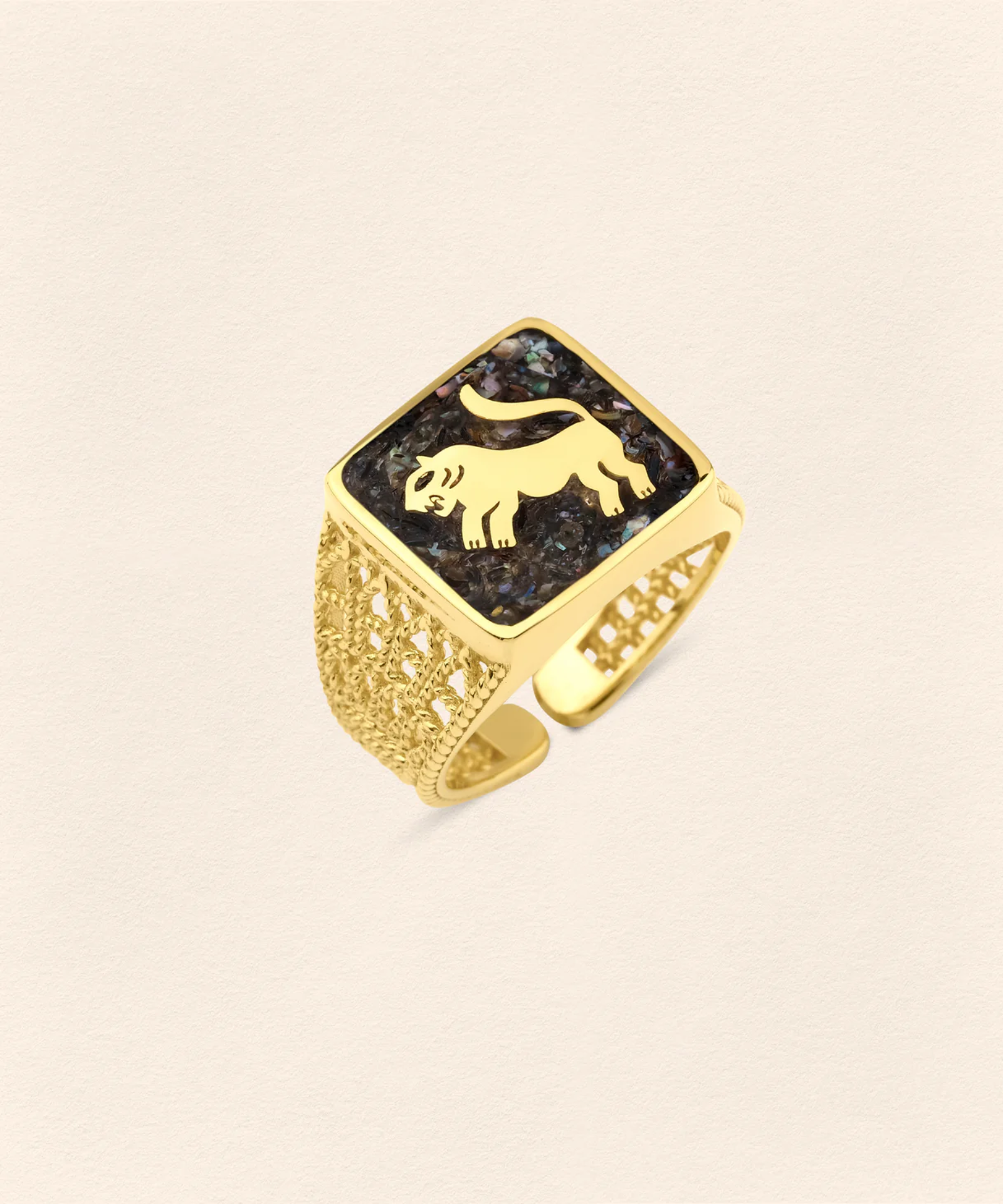 Siyah İnci Aslan Telkari Unisex Yüzük resmi