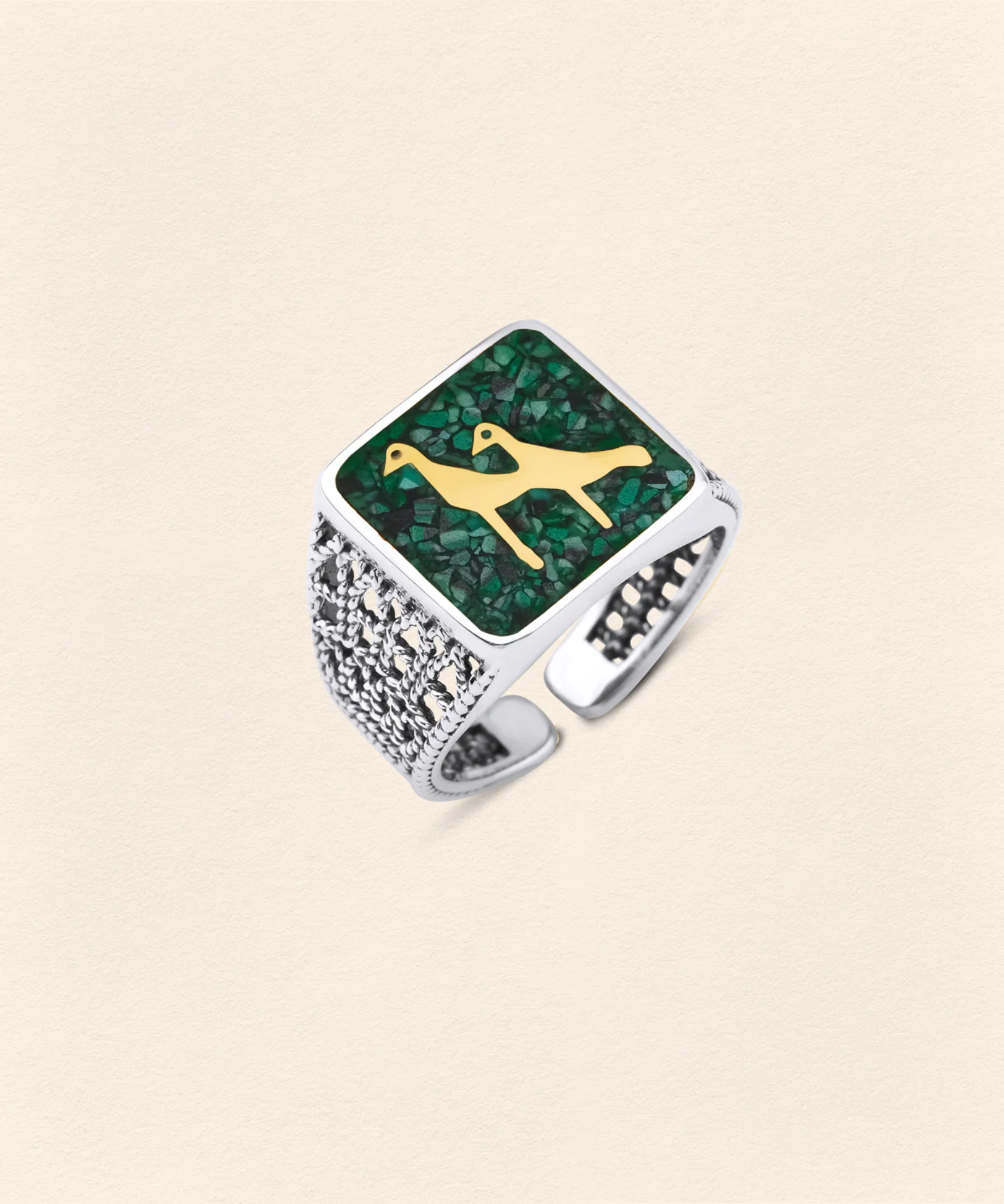 Malahit Turna Telkari Unisex Yüzük resmi