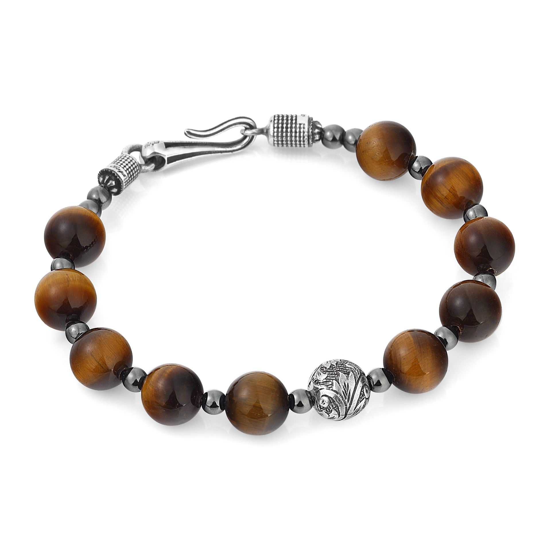 Engraved Tiger Eye Erkek Gümüş Bileklik resmi
