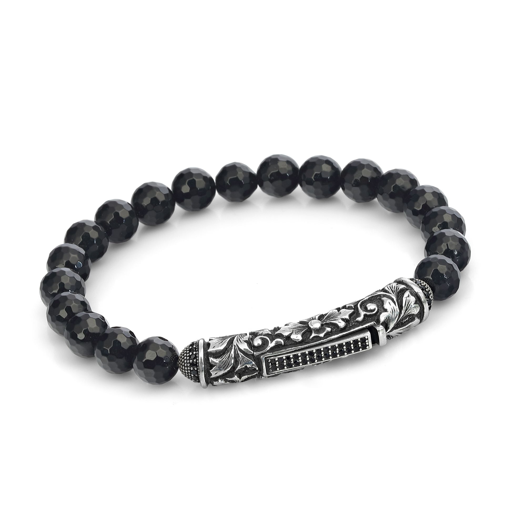 Single Lock Long L Oniks Erkek Gümüş Bileklik resmi