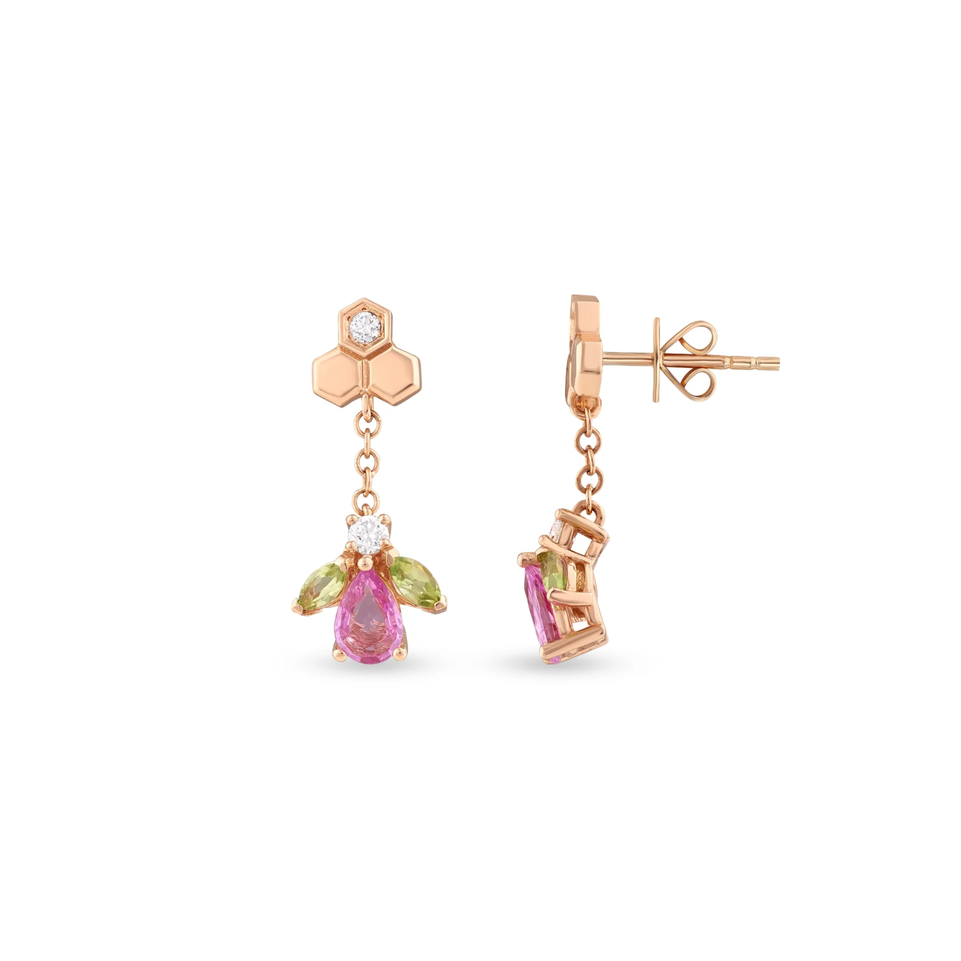 Queen Bee Maya Pembe Safir Küpe resmi