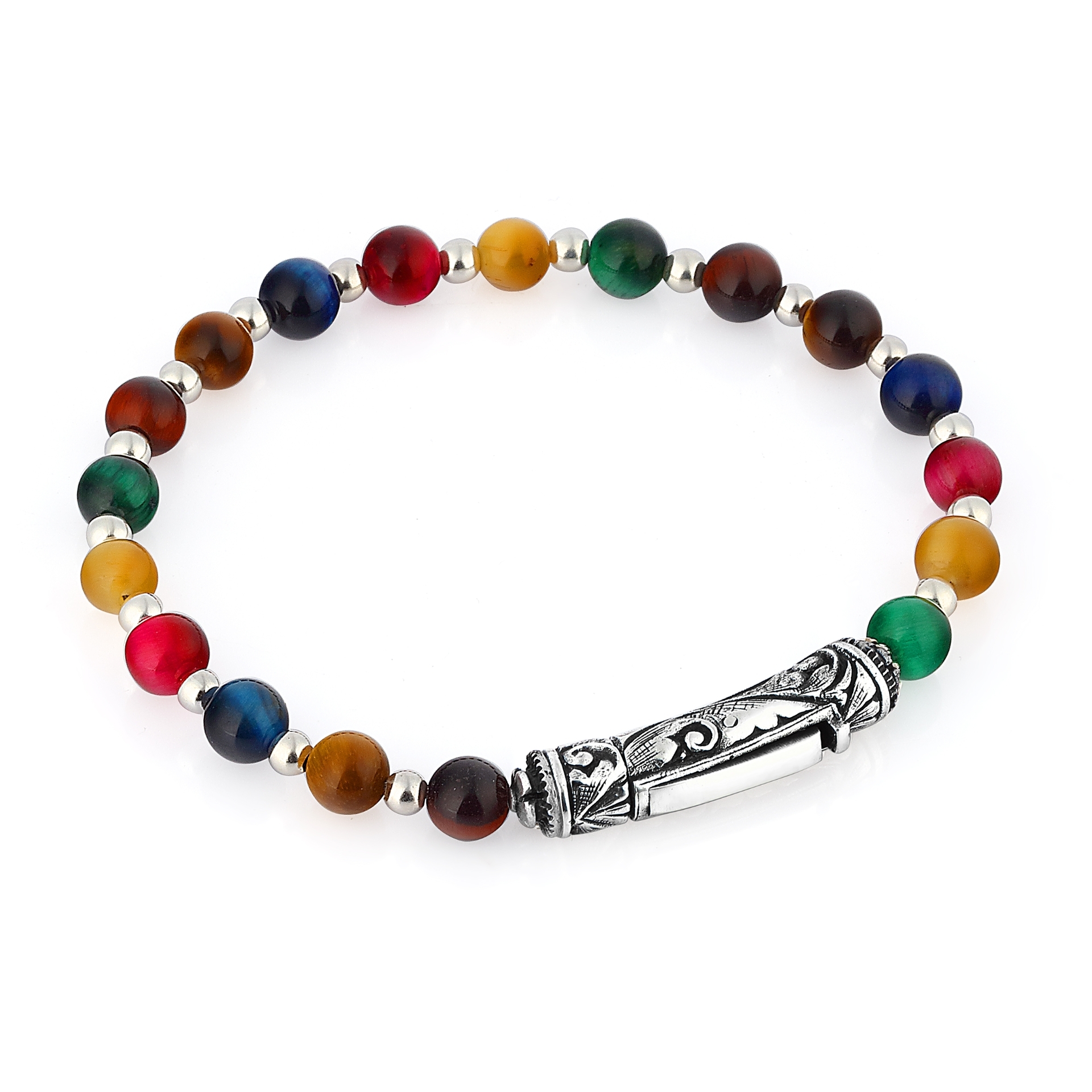 Single Lock M Engraved Erkek Gümüş Bileklik resmi