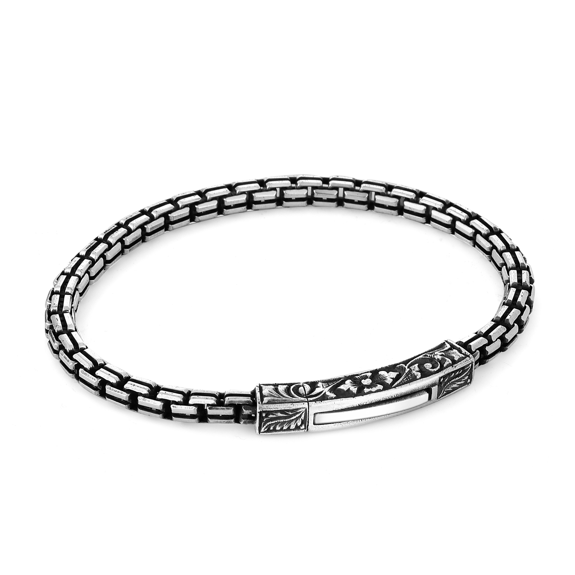 Square Single Engraved Erkek Gümüş Bileklik resmi