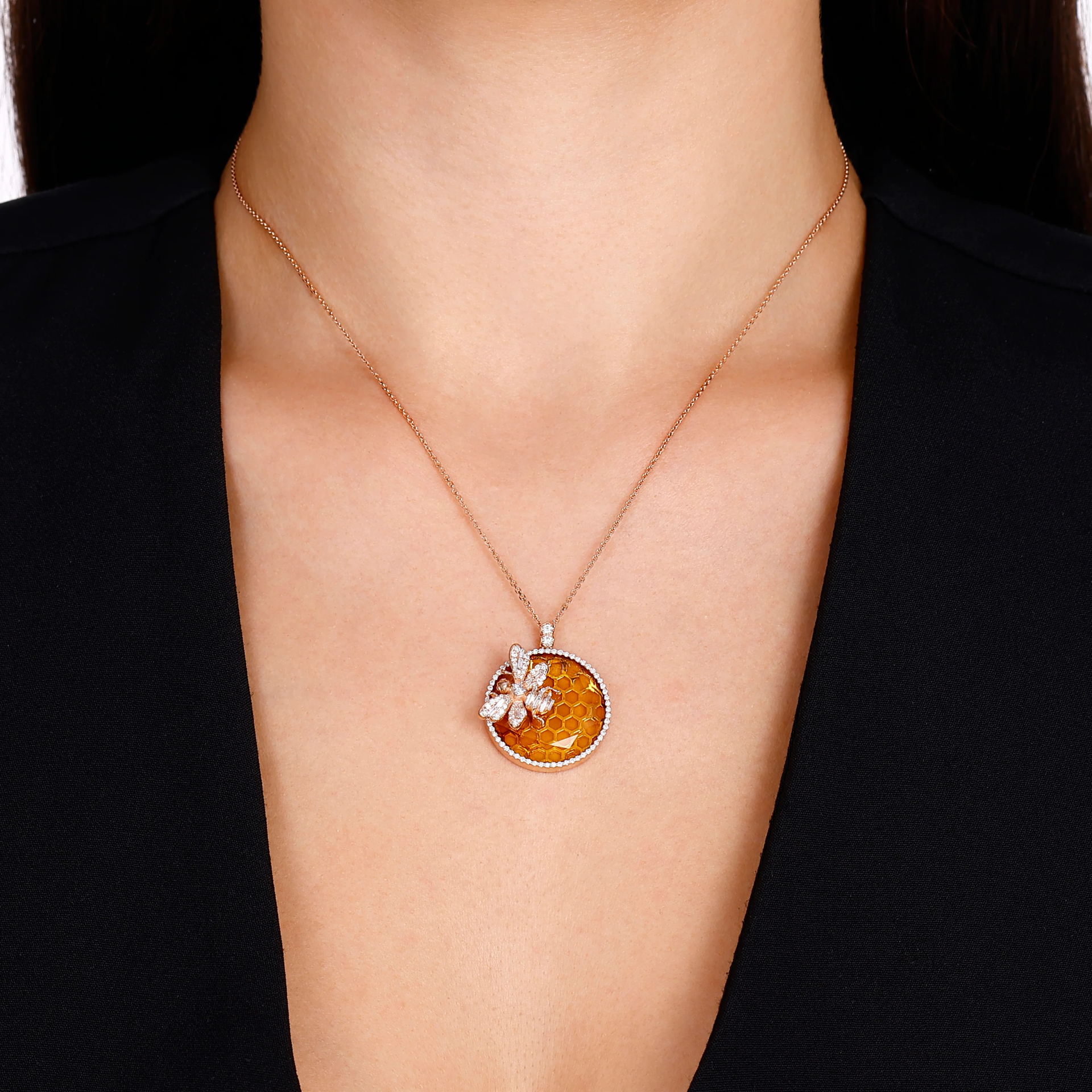 Queen Bee Bon Bon Sitrin Pırlanta Kolye resmi