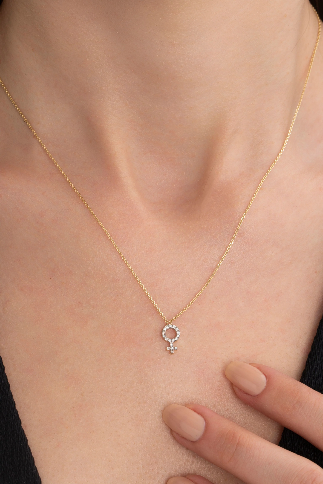 Venus Mini Logo Diamond Sarı Altın Kolye resmi