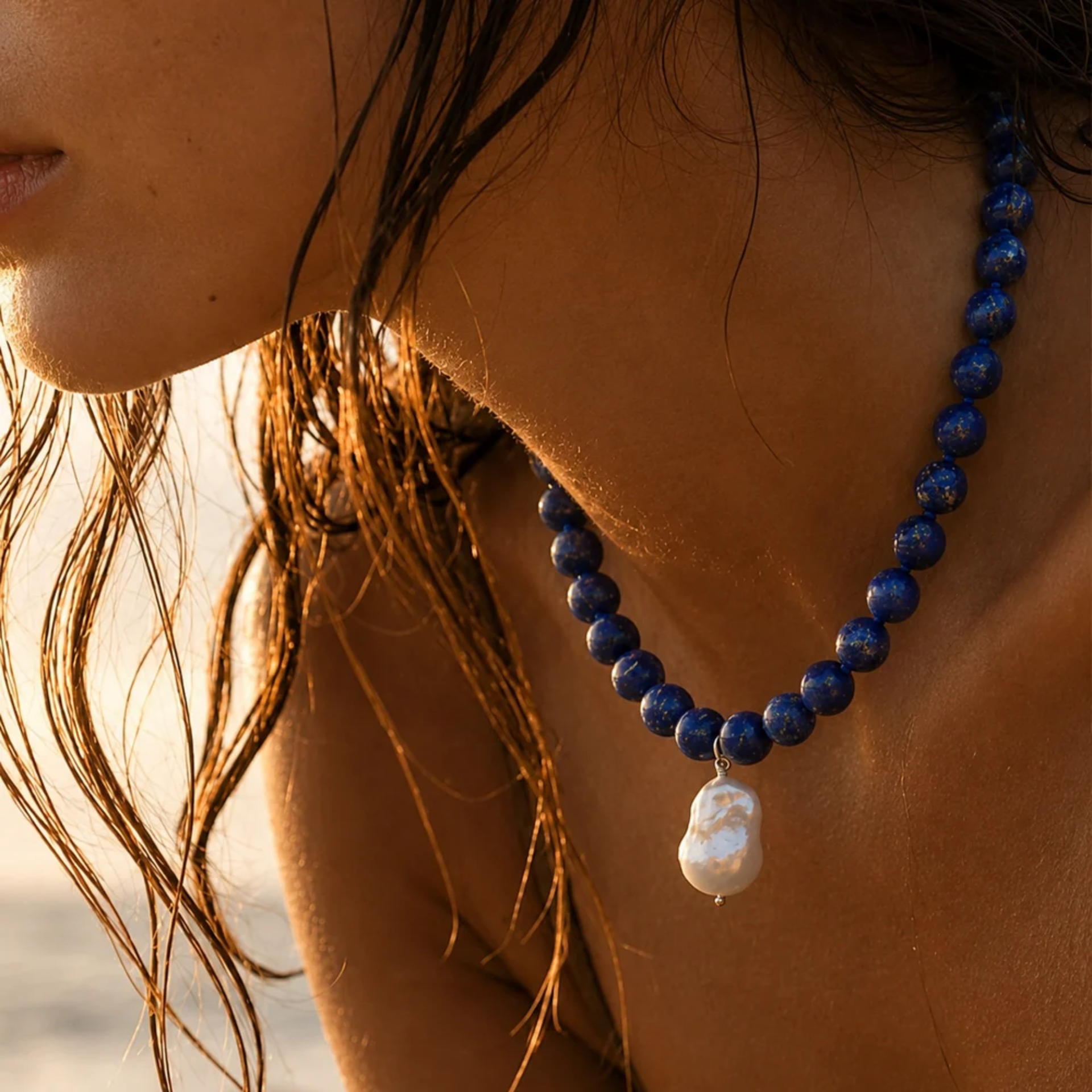 Lapis Lazuli And Perla Barok Kolye resmi